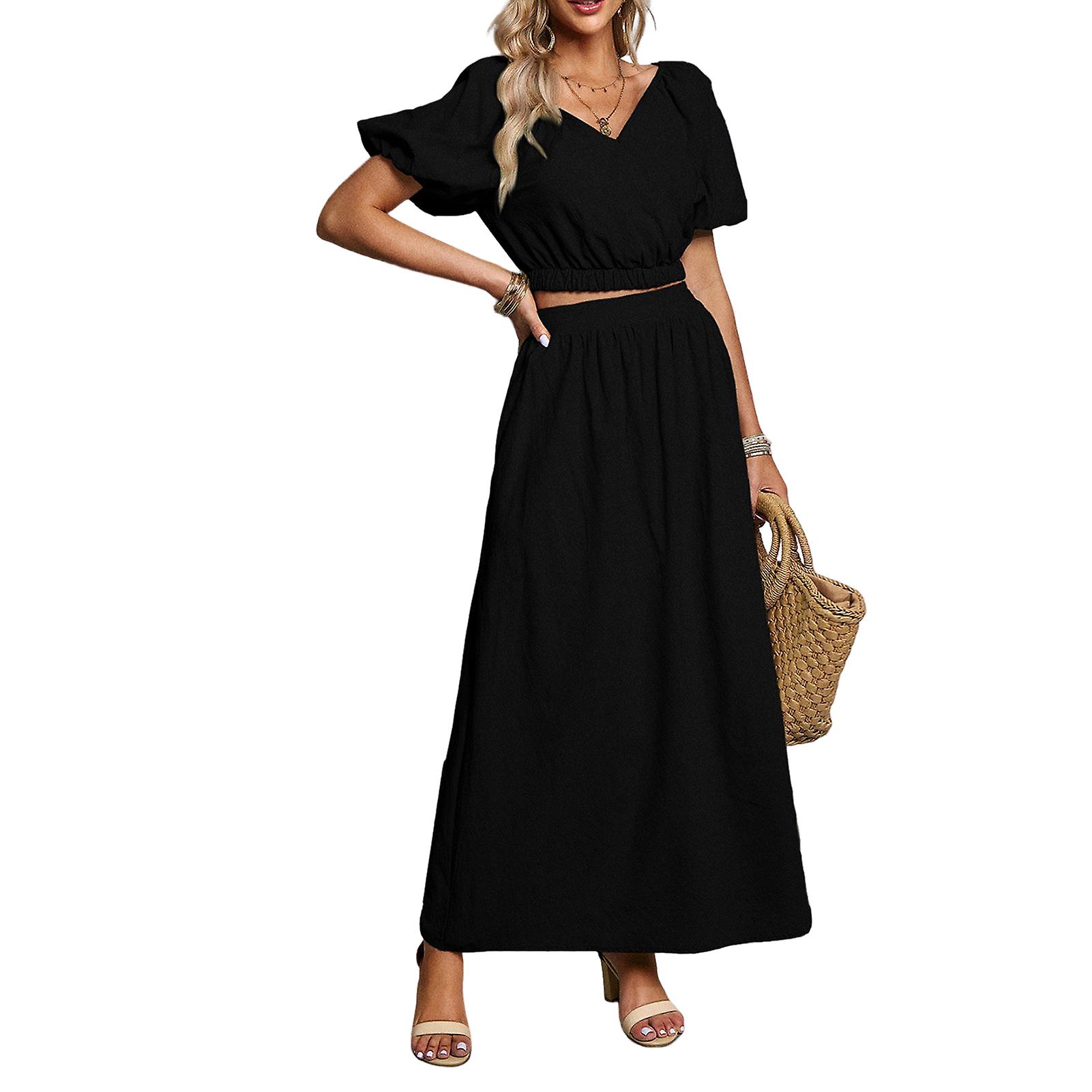Donna Loose Midi Dress Set Pullover V-neck Camicia Set