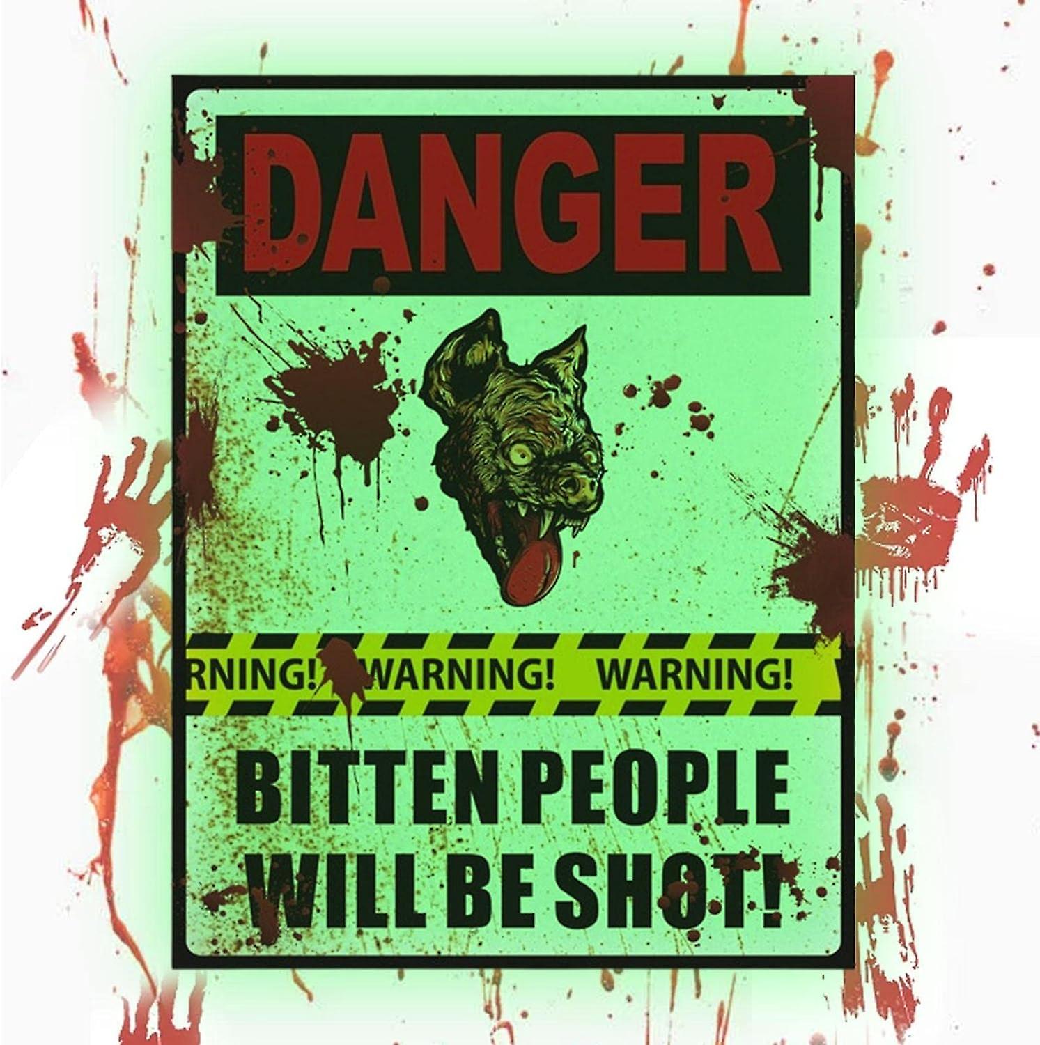 Halloween Lighted Warning Signs | DANGER BITTEN PEOPLE WILL BE DRAWN Beware Sign - Beware Signs Hal