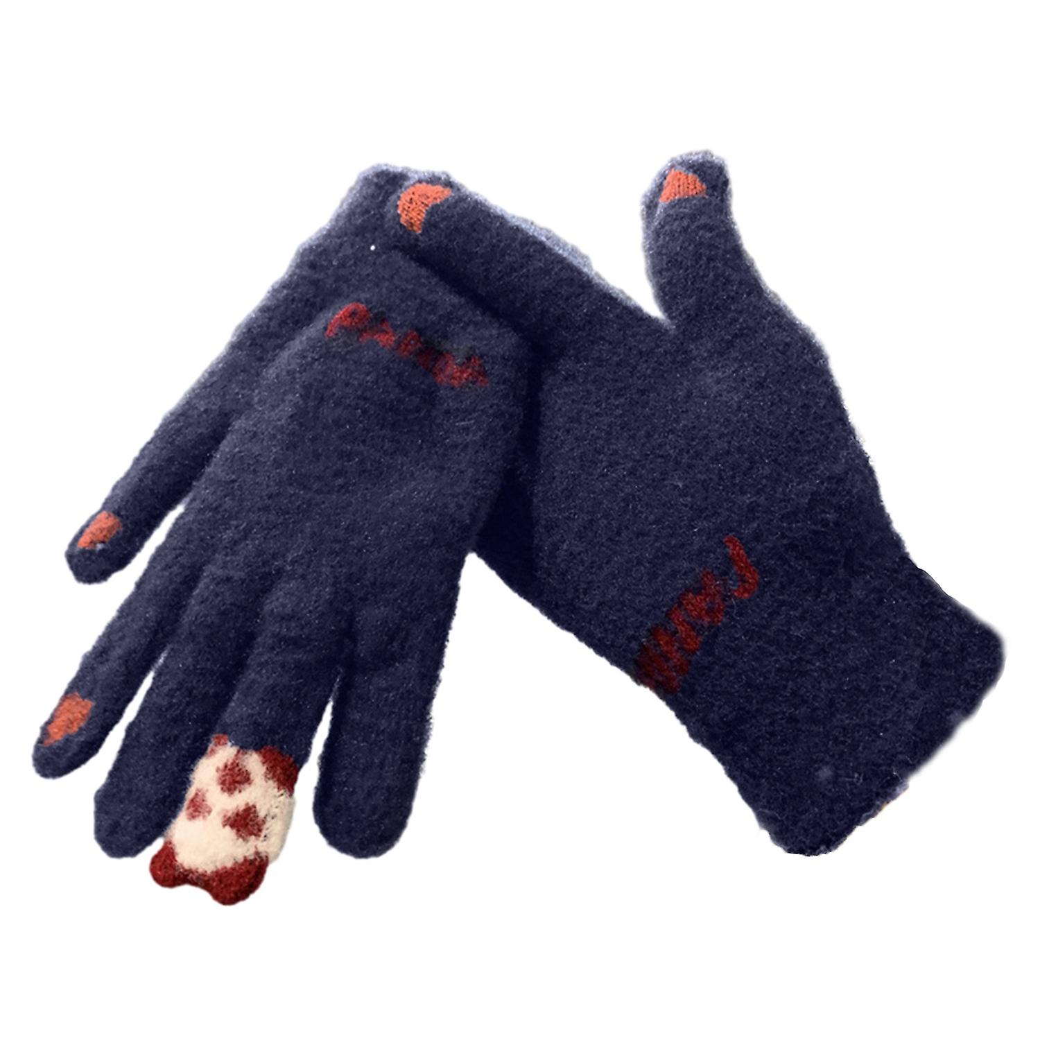 1 Pair Winter Unisex Gloves Windproof Thickened Warm Color Matching Five Fingers Elastic Cuff