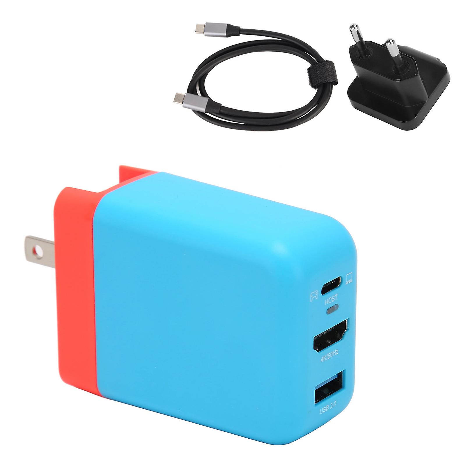 65W GaN USB C Charger with 4K 60Hz Output for Switch, TV, Projector, Red Blue, EU Plug