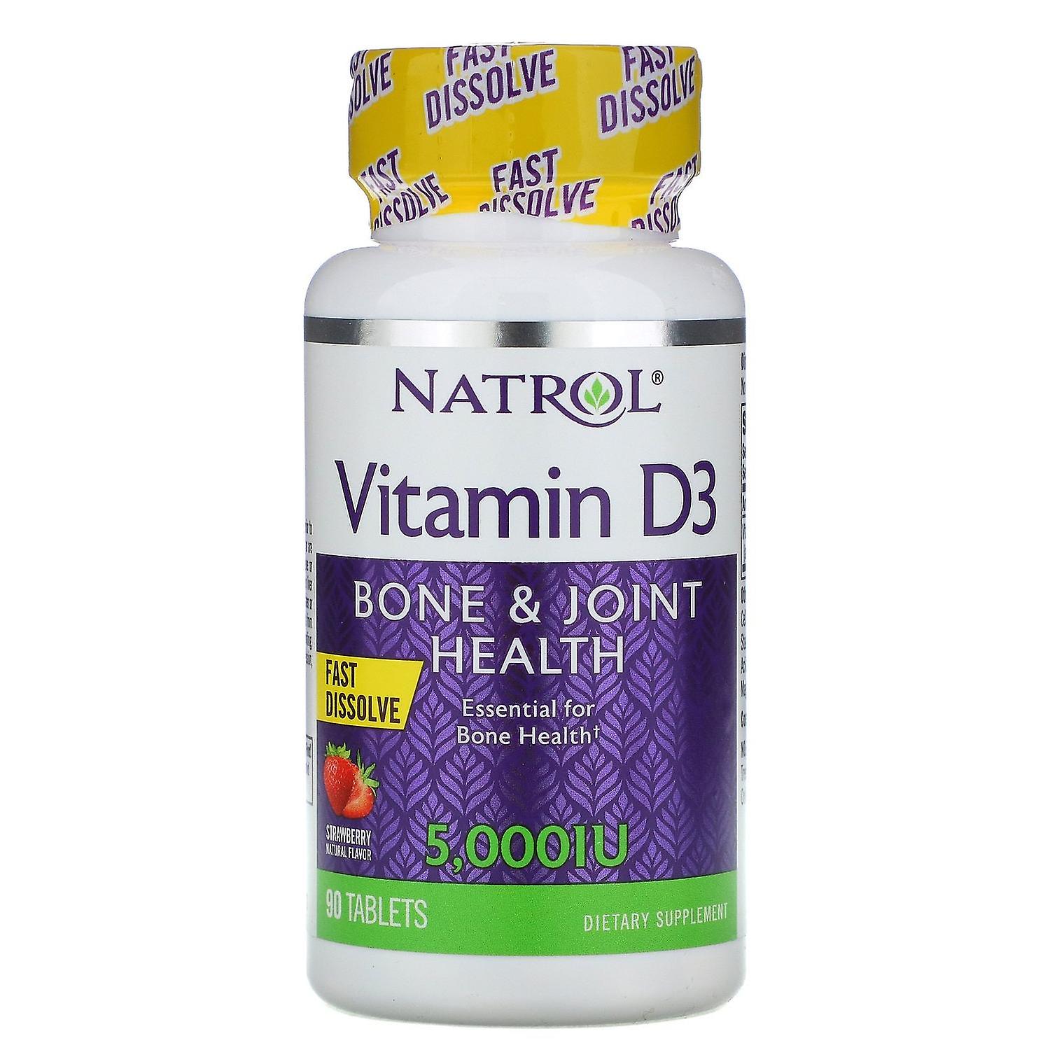 Natrol, Vitamin D3, Fast Dissolve, Strawberry Flavor, 5,000 IU, 90 Tablets