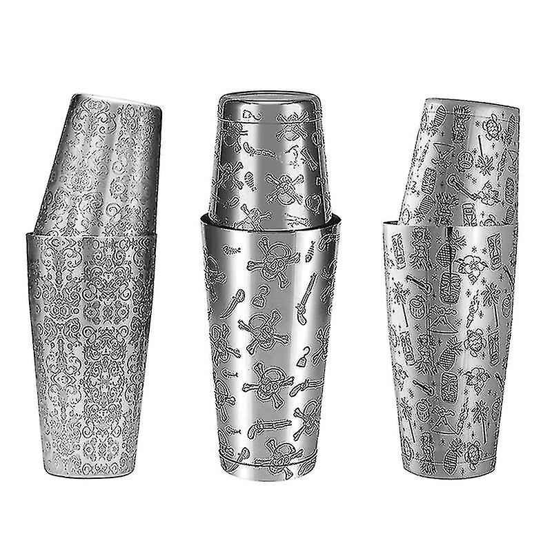 Boston Cocktail Shaker With Etched Pattern Martini Shaker Tin Set - 800ml 500ml