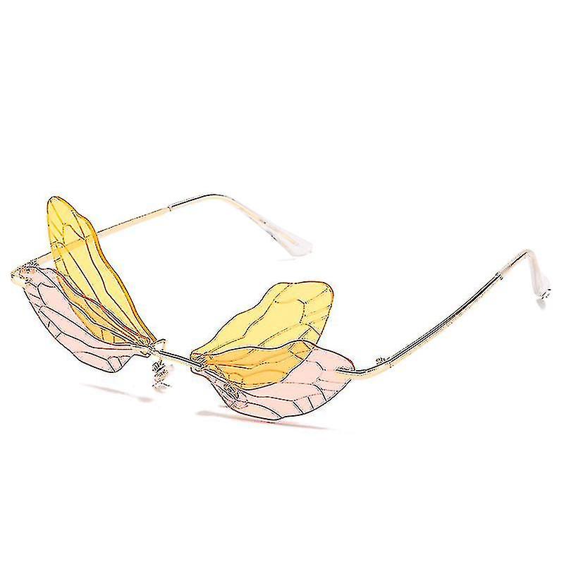 Women's Rimless Cut Edge Dragonfly Wing Fun Ball Sunglasses