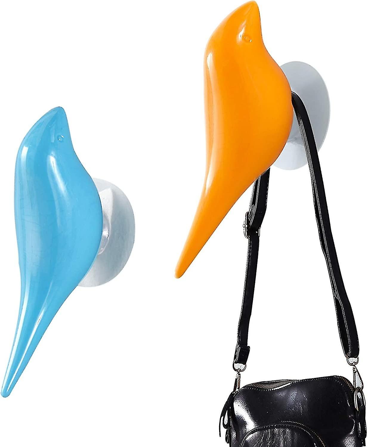 2 Pack Bird Wall Hanging Coat Rack Hooks No Drilling Storage Wall Hooksorange+blue