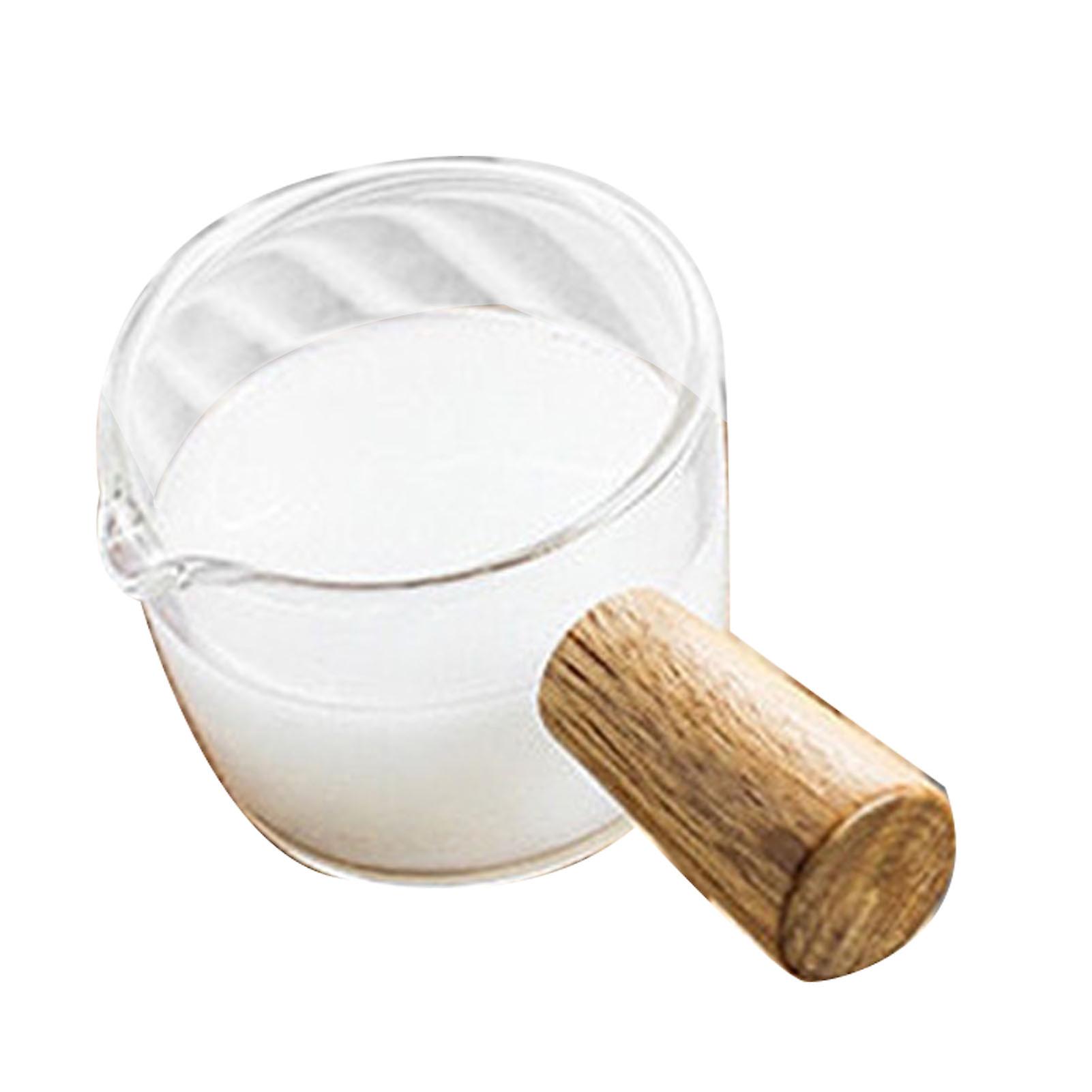 Glass Measuring Cup with Wooden Handle, 50ml Single-Mouth Glass with Wooden Handle, Suitable for Coffee, Milk and Cream