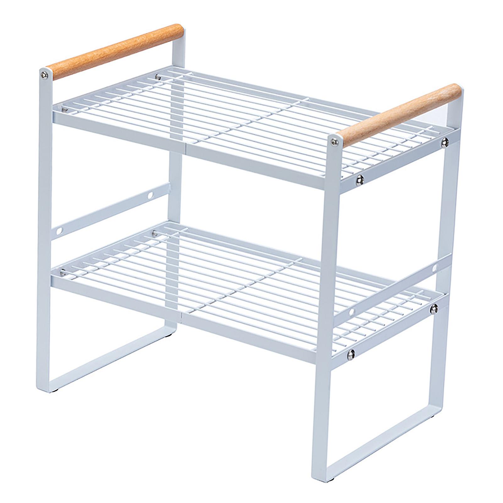 Double Layer 2 Tier Kitchen Storage Rack, White, 1550g Carbon Steel