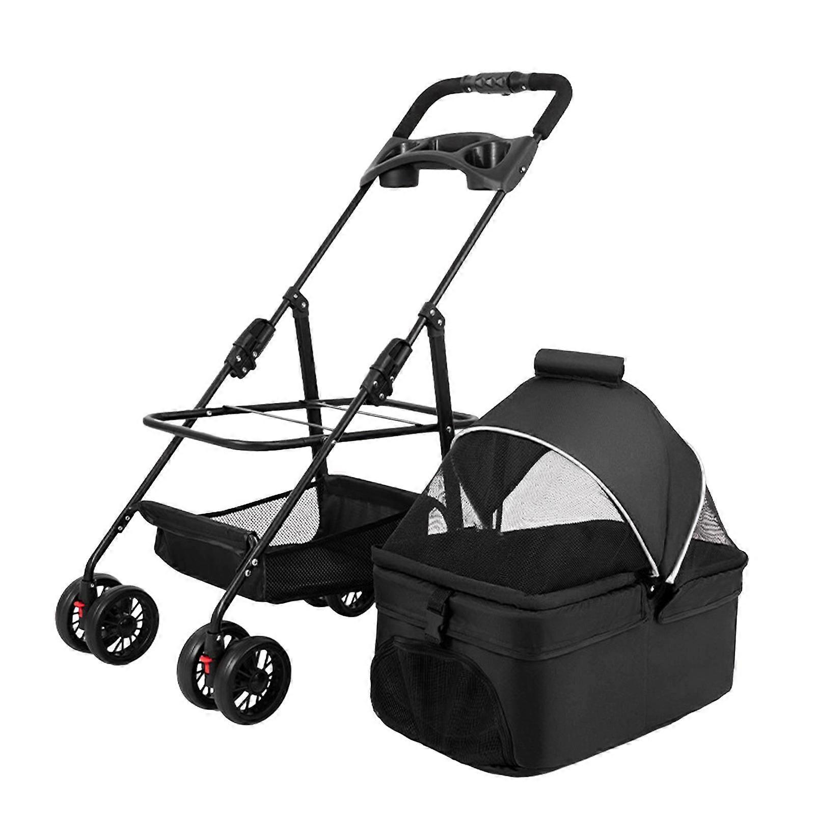 Pet Bebek Arabası Taşınabilir Köpek Pram Katlanabilir Köpek Arabası Kediler için Küçük Pet Köpekler Siyah