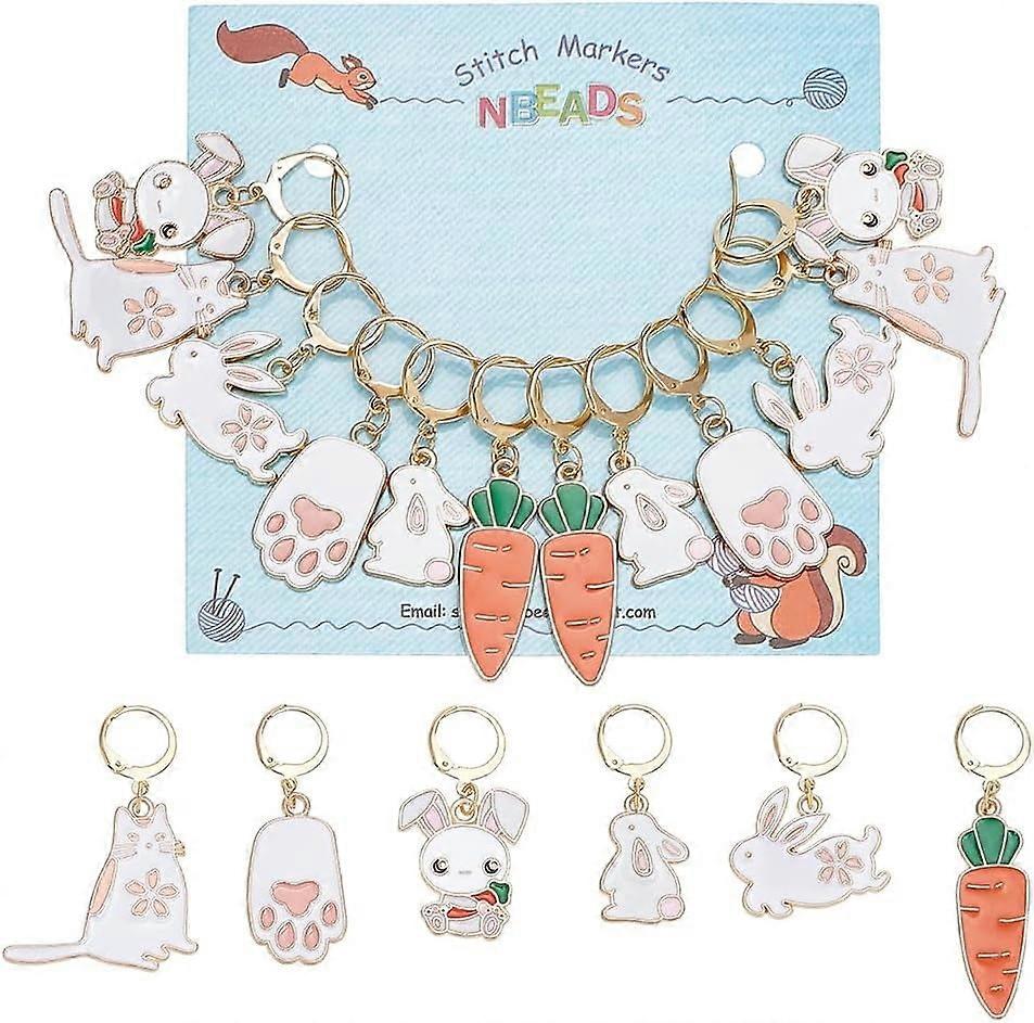 12Pcs Carrot Rabbit Stitch Markers Carrot/Rabbit/Cat/Paw Alloy Enamel Stitch Marker Charms Locking Stitch Marker with 304 Stainless Steel Clasp for We
