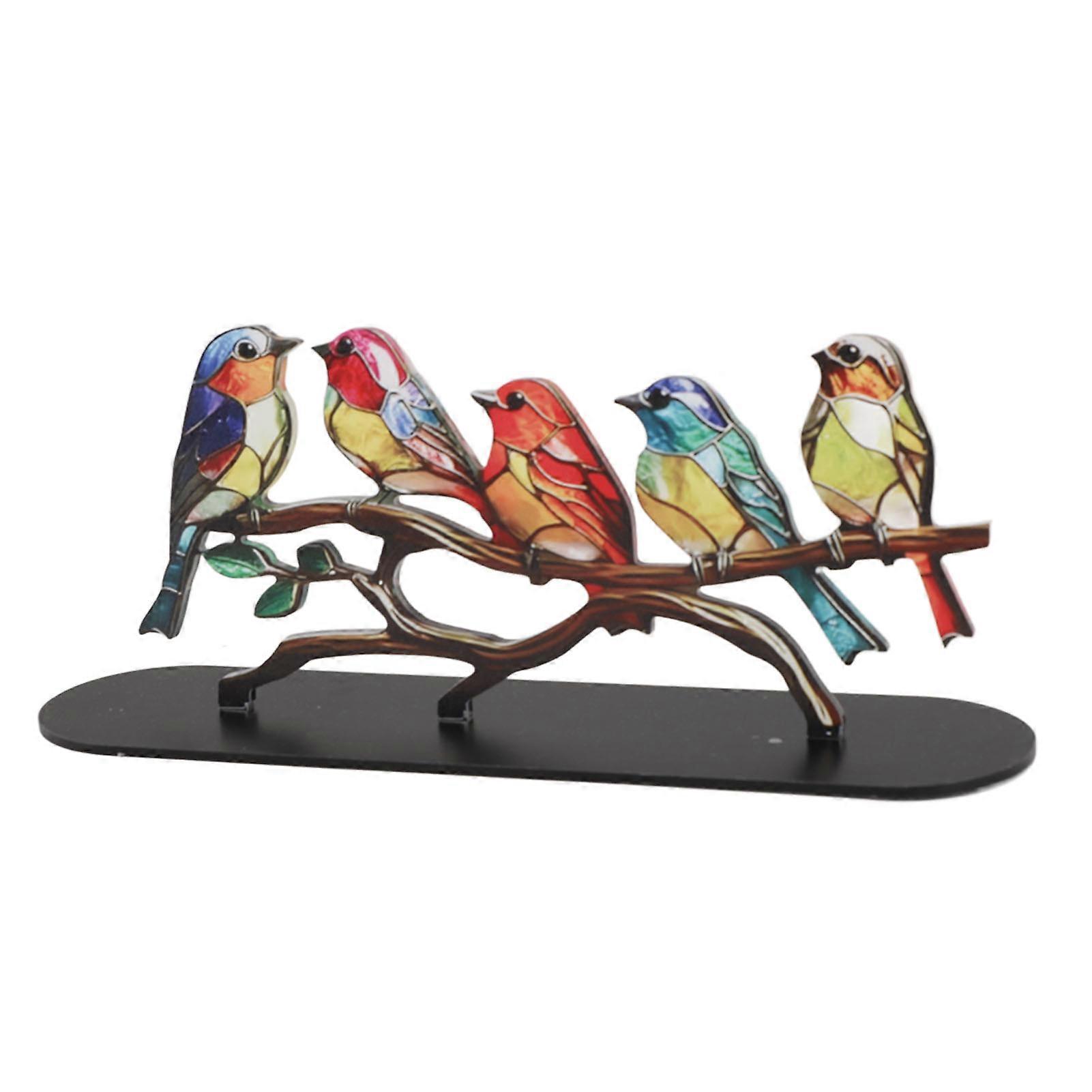 Birds On Branch Ornaments Craft Acrylic Colorful Vivid Flat Animal Statue Decoration For Desktop Office Home 1 Bird