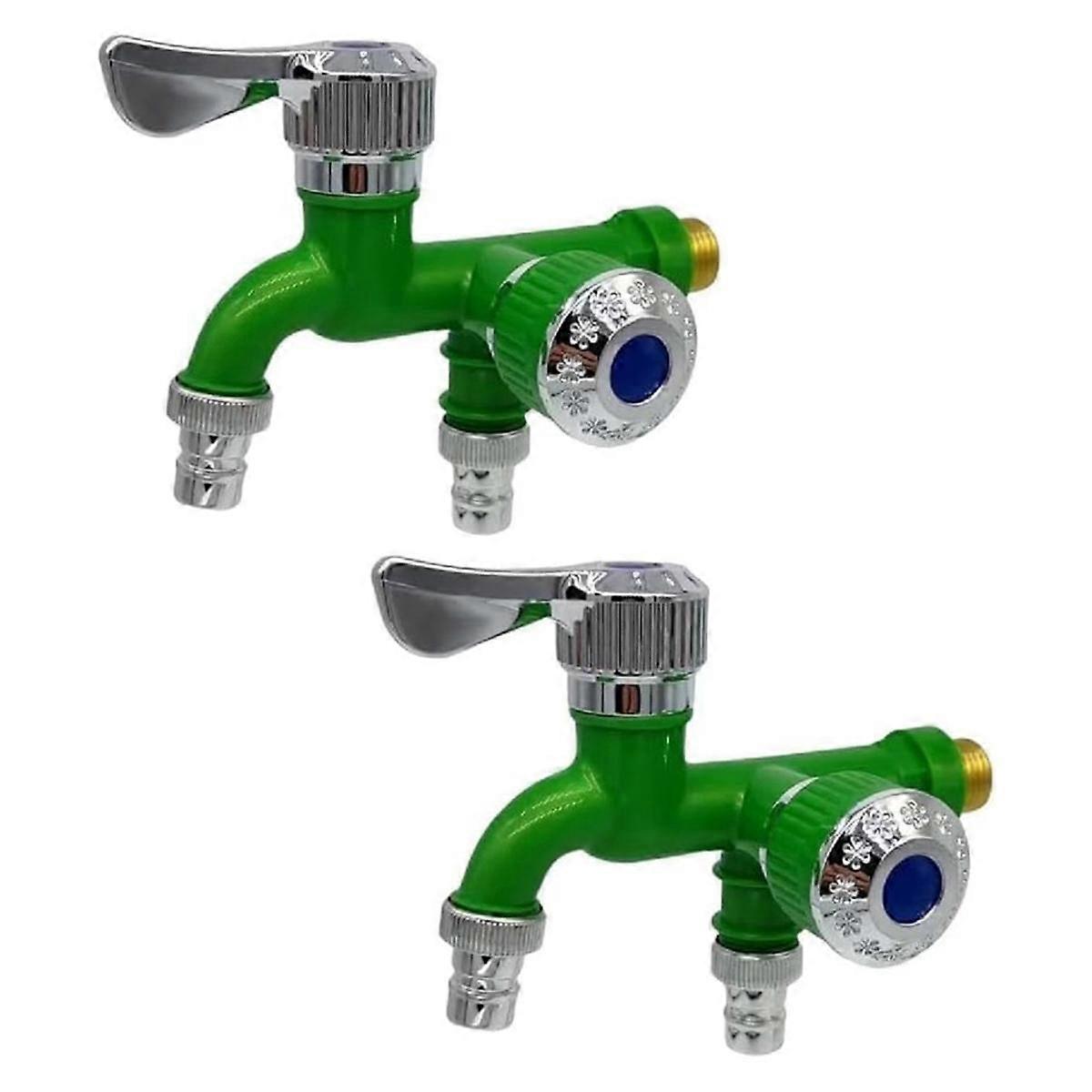 2PCS 2 Way Faucet Faucet Splitter Garden Hose Splitter Water Spigot Splitter,Outdoor Double Taps Water Faucet,Green