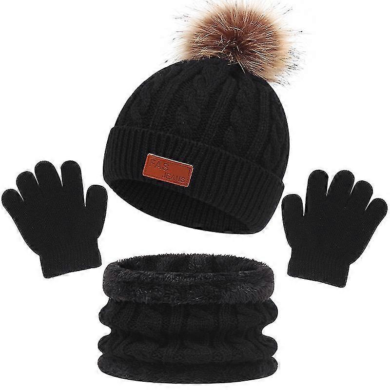 3-pack Kids Winter Beanie Hat Scarf Gloves Set For Boys Girls