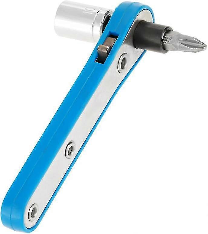 3-in-1 screwdriver set includes blue ratchet, socket and screwdriver bit