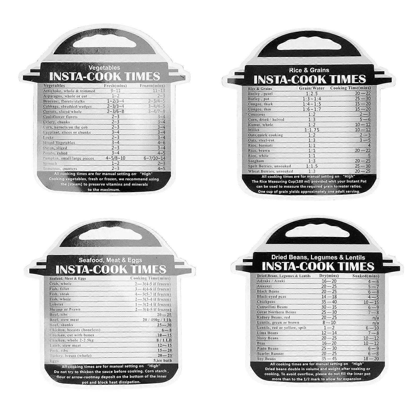 4Pcs Pressure Cooker Time Sheet Magnetic Cooking Times Reference Guide Accessories1