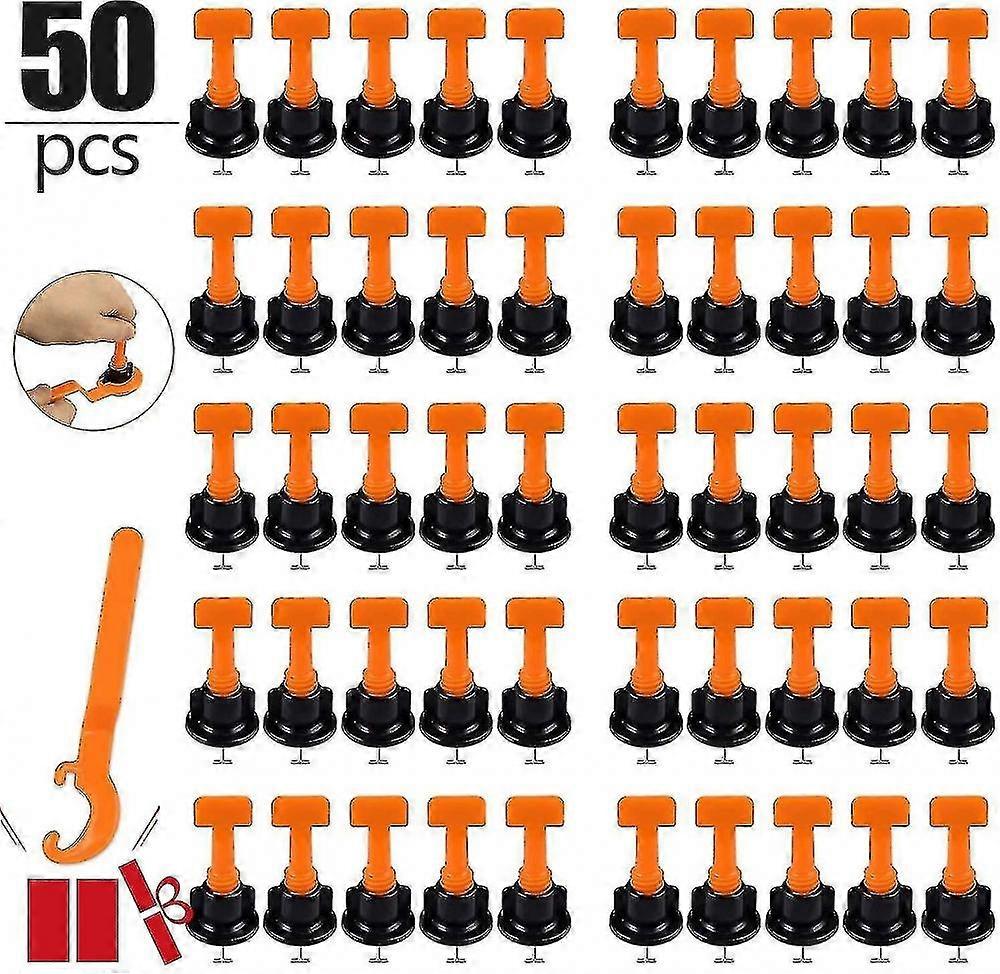 Tile Leveling System, 50 Piece Clip Tile Leveling Kit, Tile Leveler With Special Key, Tile Level Adjuster For Wall Construction