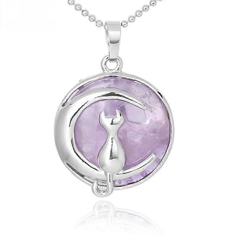 Cristal Naturel Tempérament Simple Belle Lune Chat Pendentif Collier