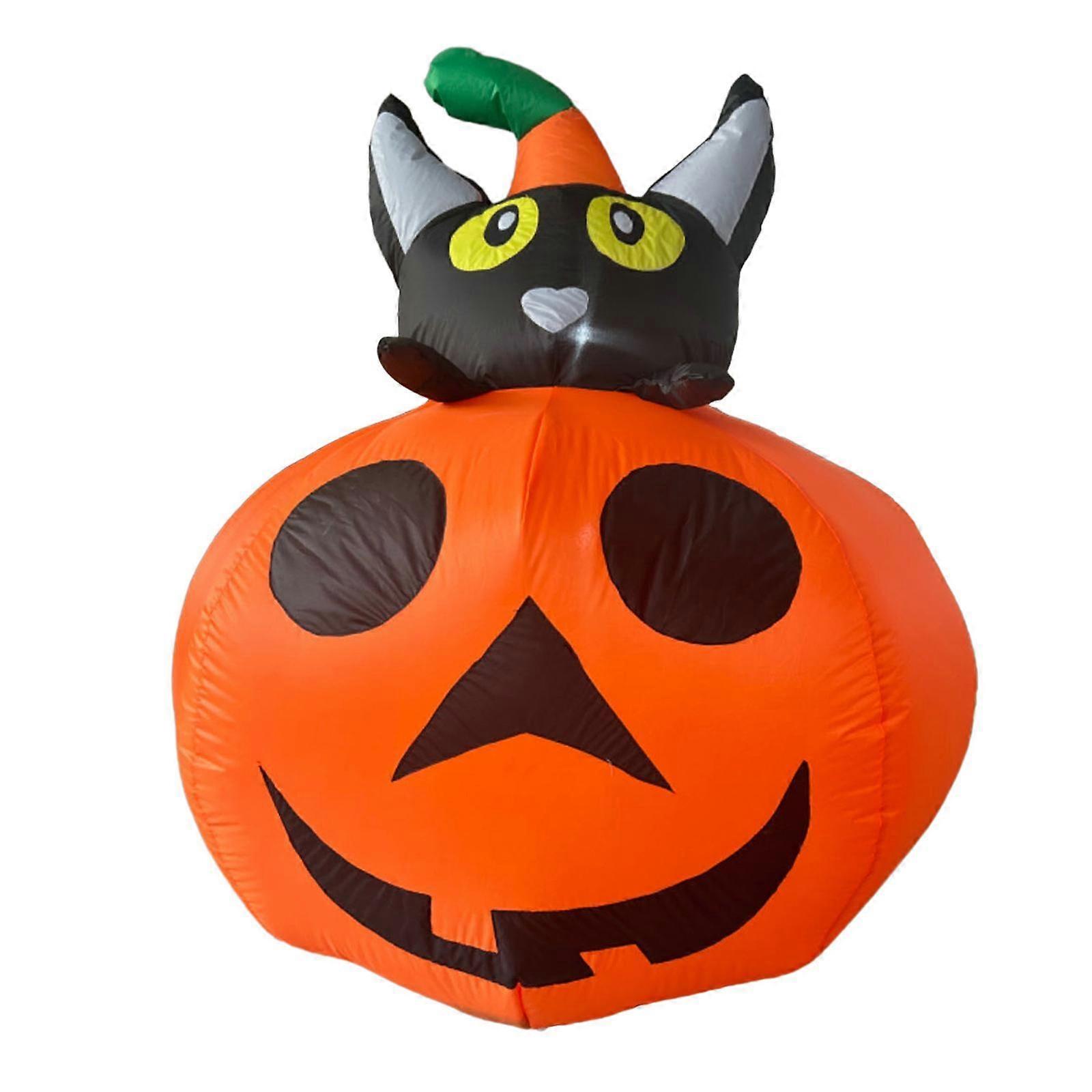 Decoração Inflável de Halloween para Festa de Gato de Abóbora com Luz LED Embutida