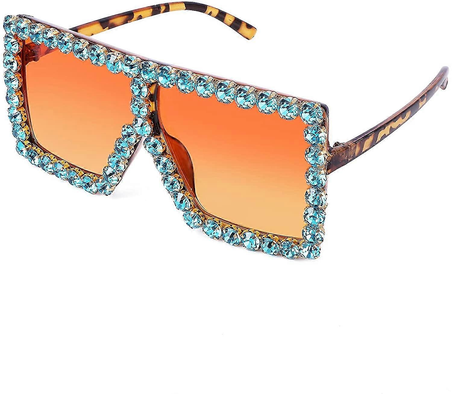 Oversized Sparkling Crystal Sunglasses Disco Diamond Flat Top Fashion Square Large Shades