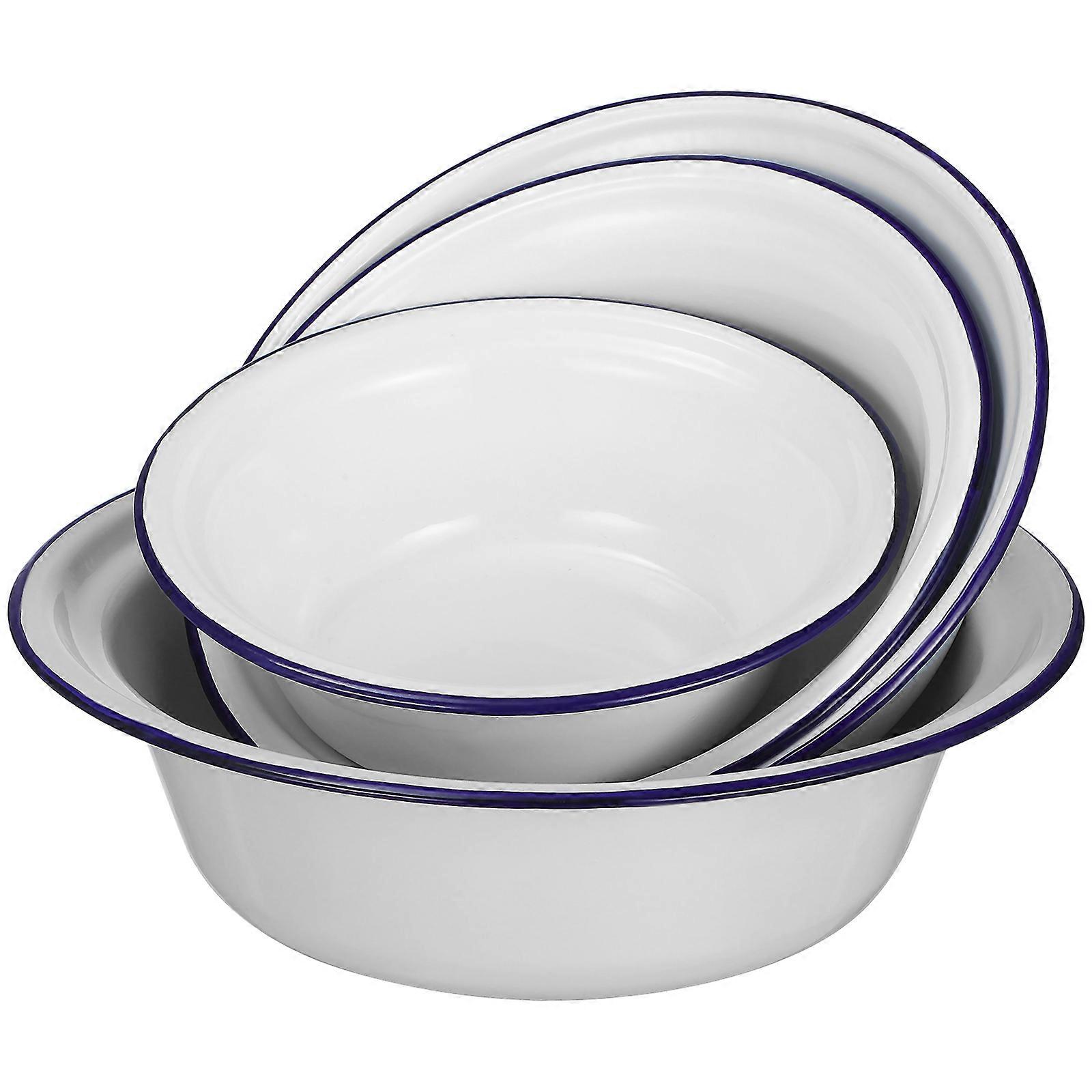 4 Pcs Enamel Bowls Unbreakable Enamelware Serving Bowls Round Mixing Bowls with Rim for Kitchen