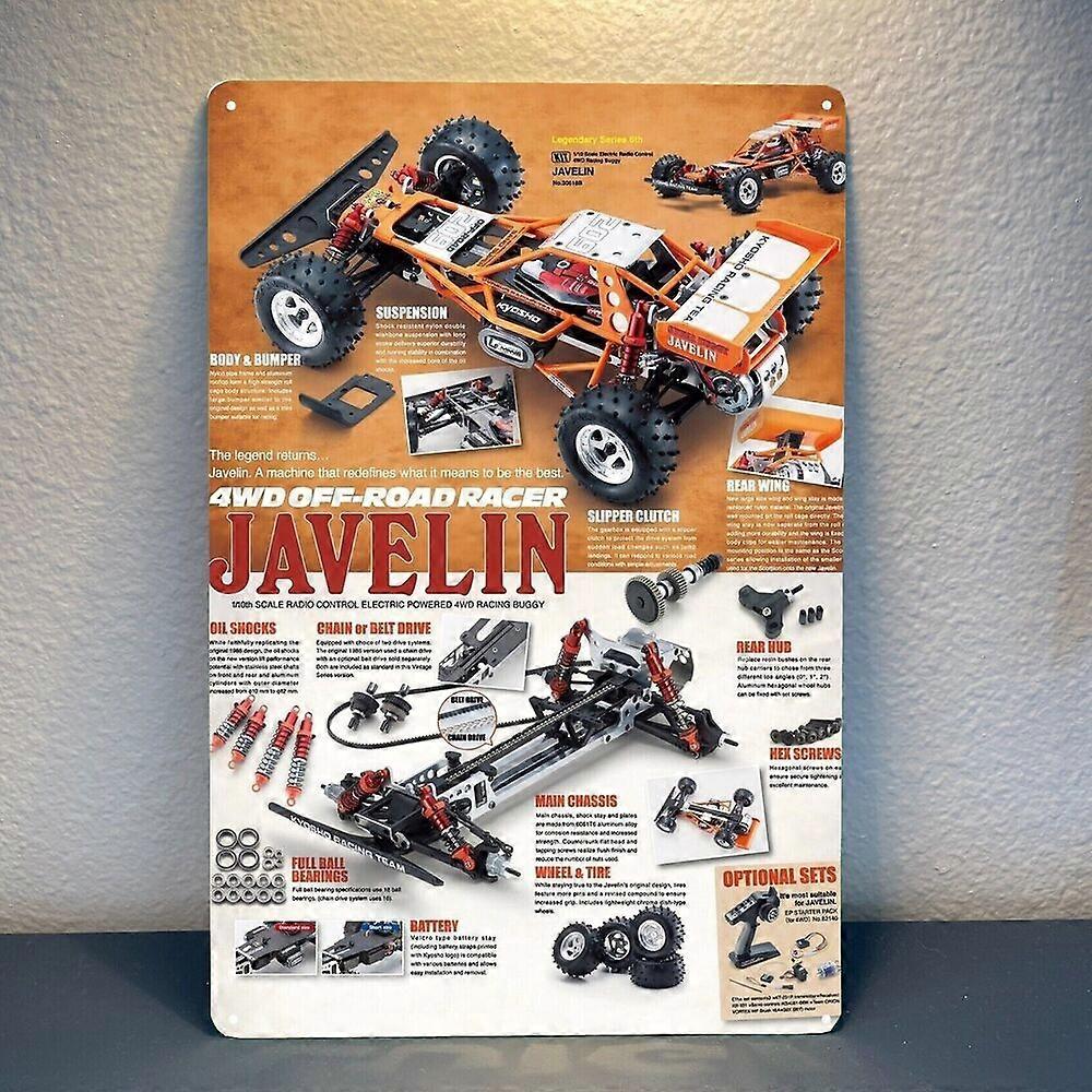 Metallaffisch Vintage Rc Bil Väggdekoration Tennskylt Plack Kyosho Javelin Buggy (8x12 tum) BPA140