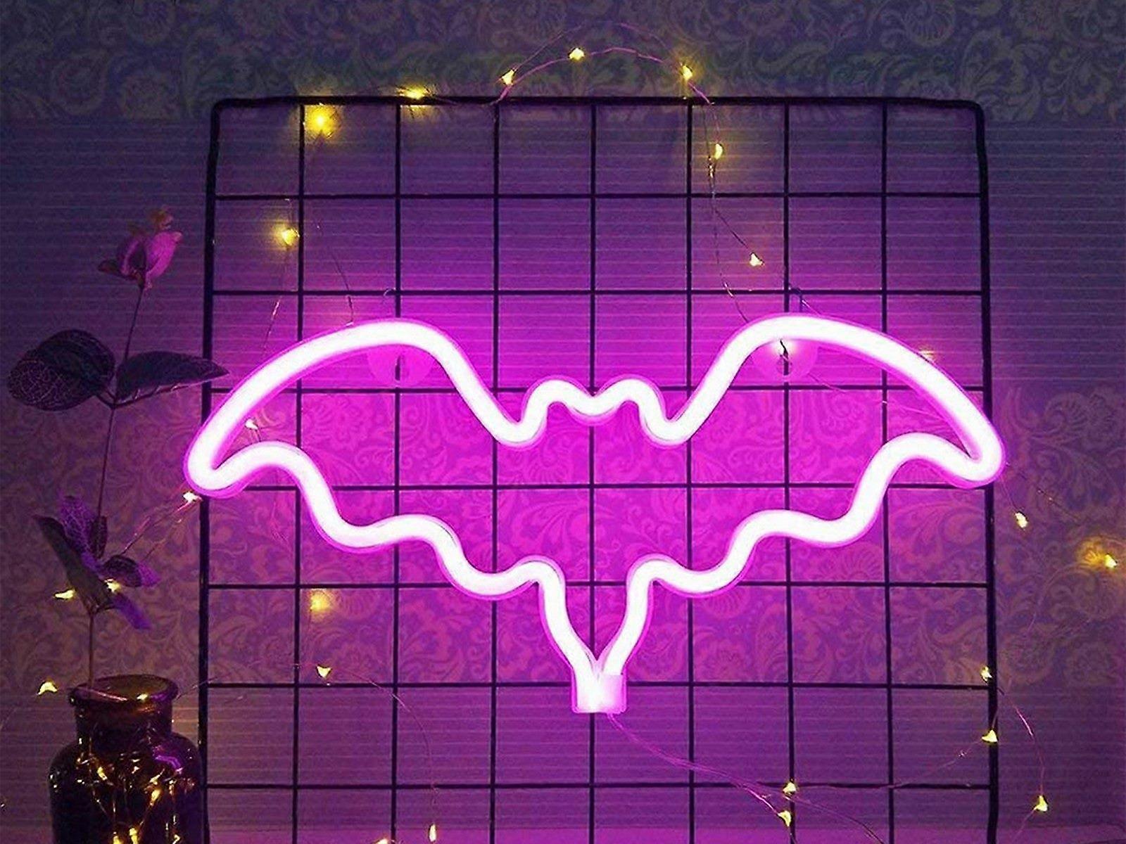 Wall Mount LED Bat Shaped Neon Signs Lights Pink Lights