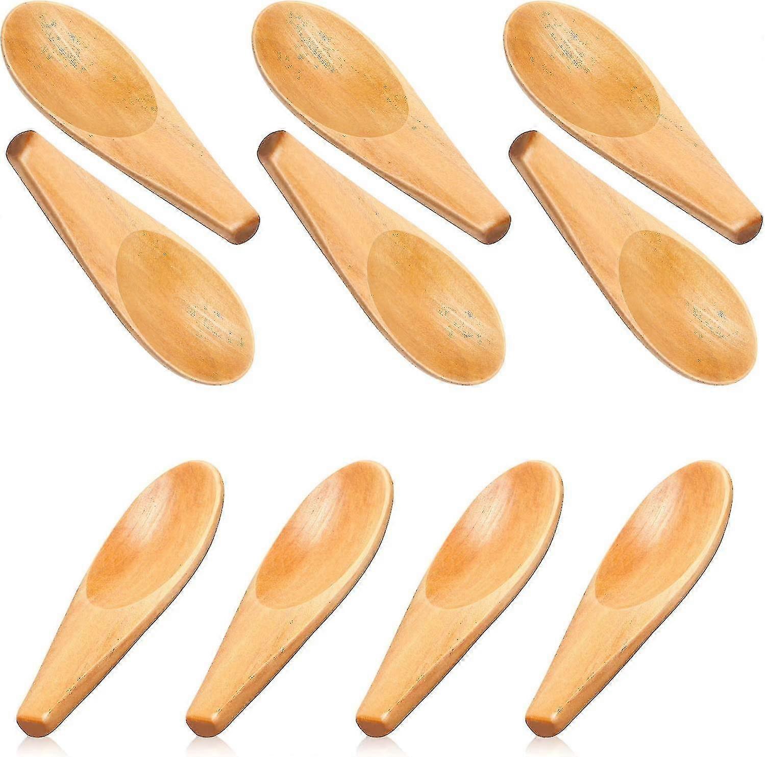 10 Pieces Wooden Scoop Solid Wood Condiment Spoon Mini Wood Salt Spoon With Short Handle For Loose Tea Leaves, Coffee Bean, Candy, Milk Powder, Spice