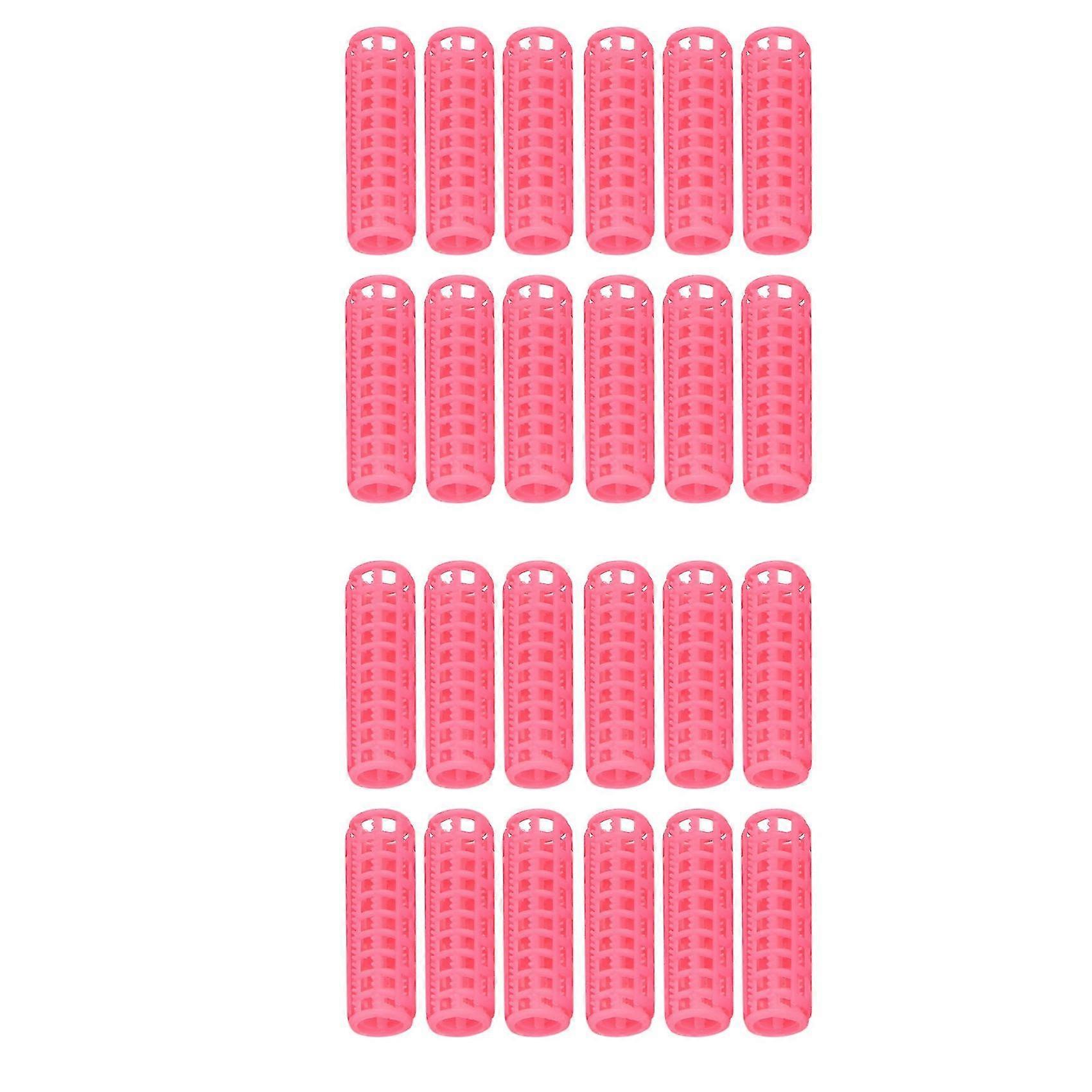 24 Pcs Pink Plastic Diy Hair Styling Roller Curlers Clips