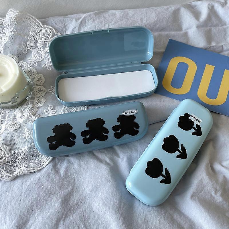 2pcs Blue cartoon Glasses Case Portable Retro