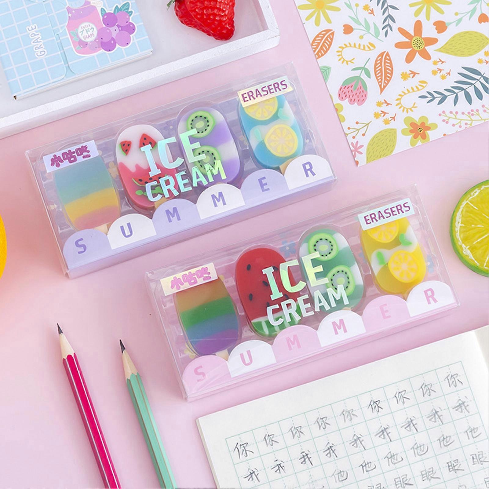 4Pcs/Set Colorful Eraser Realistic Looking Wipe Clean Mini Ice Cream Cartoon Pencil Eraser Student Prize KAESI
