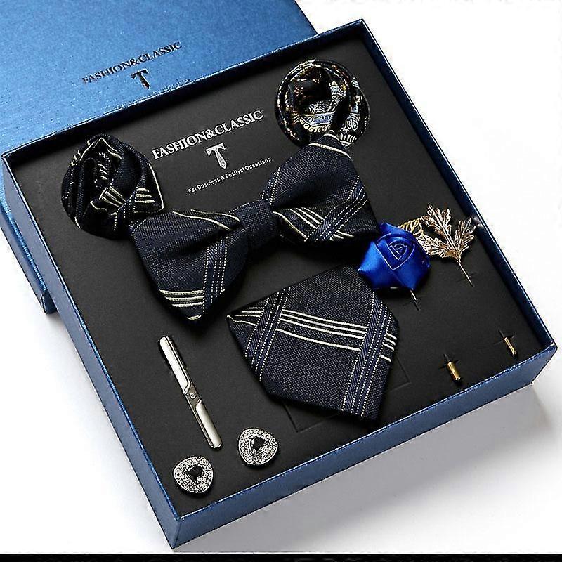 Cravates noeud papillon pour hommes Lot de 9, Cravate Cadeau De Mariage Cravate De Costume D'affaires + Nœud Papillon + Carré * 2 + Boutons De Manchette * 2 + Pince À Cravate + Broches * 2 + Boîte Cadeau NIUNIU