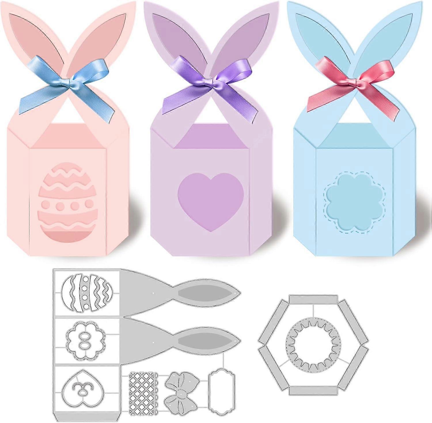 13pcs 3D Easter Bunny Box Cutting Dies Lovely Rabbit Box Carbon Steel Die Cuts for DIY Crafting Embossing Stencil Template for Easter Card Making Scra