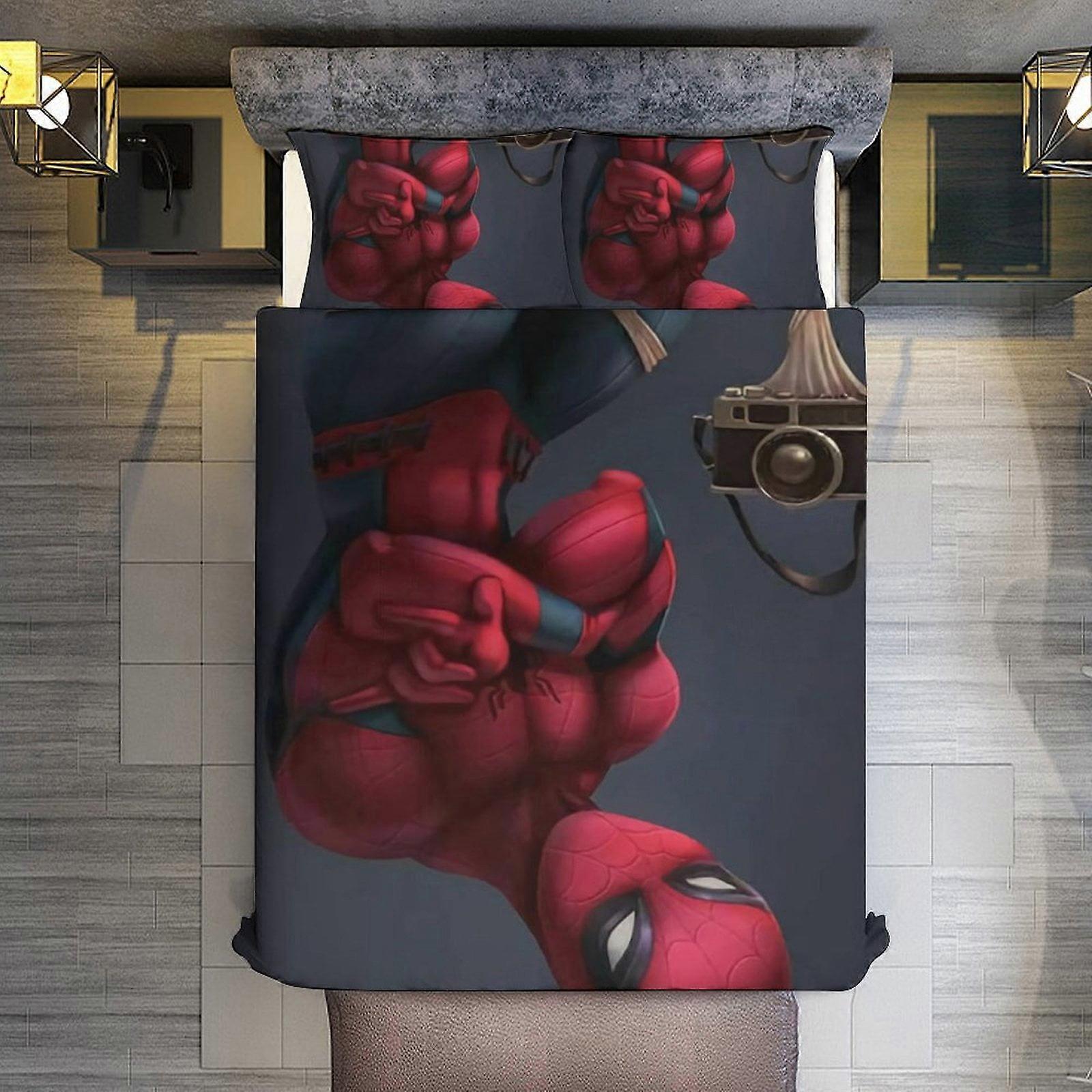 v3075 침대 시트 침구 3피스 세트, 스파이더맨 이불 세트 (어린이, 소년, 청소년, 남성용) 3D 경량 마이크로파이버 침구 세트 (이불 커버 1개 포함)