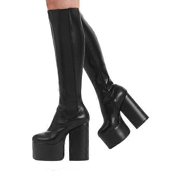 Lamoda Timer Platform Knee High Boots - LMF 2257 - BlackPU - UK6