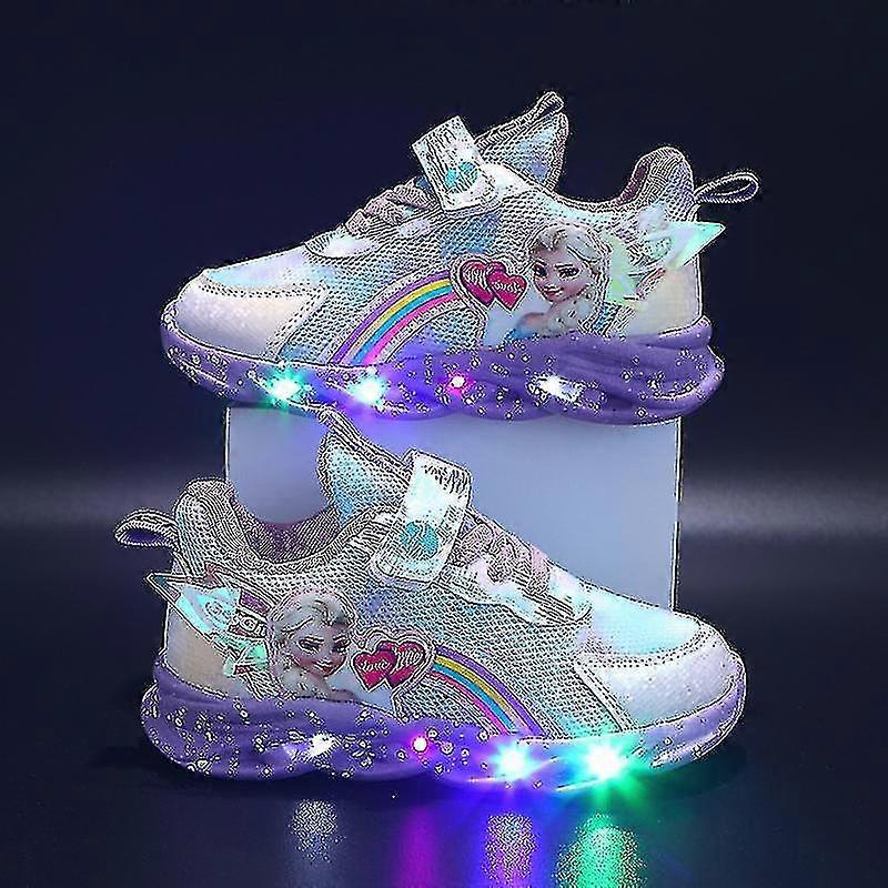 Kızlar Led Rahat Spor Ayakkabılar Elsa Princess Baskı Açık Hava Ayakkabıları Çocuklar İlkbahar ve Kış İçin Kaymaz Ayakkabıları Işıklandırma