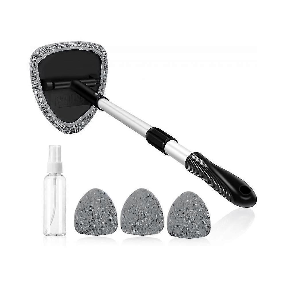 Mike Windshield Cleaner, Microfiber Car Windshield Cleaning Tool With 4 Reusable And Washable Microfiber Pads And Extendable Handle Auto Inside Glass