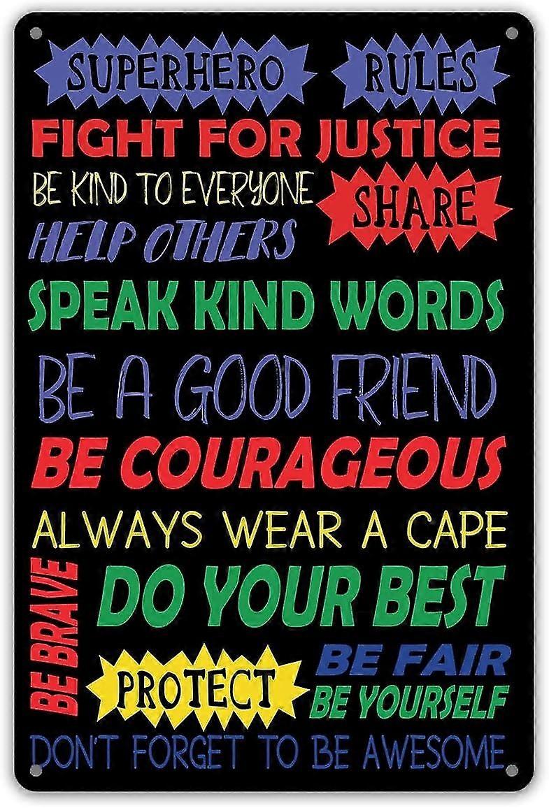 Decoração de Parede de Sinal de Metal com Regras de Herói Inspirador Colorido 8x12 Polegadas OU 12x16 Polegadas Modo de Polegada 2819