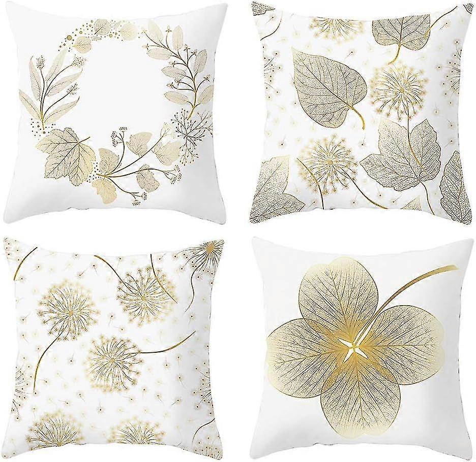 غطاء وسادة 45 × 45 سم ، غطاء وسادة أريكة حديث أغطية وسادة جميلة واقيات ديكور منزل السيارة (أوراق ذهبية 01 ، مخملية)