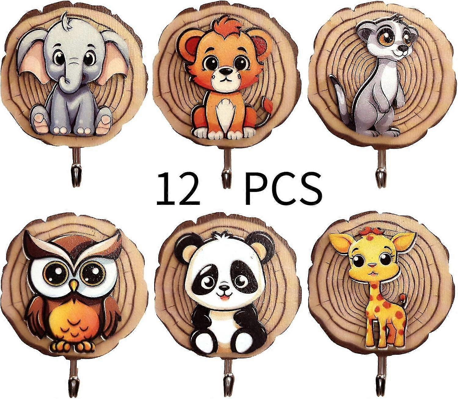 حزمة من 6 رفوف معطف للأطفال ، خطافات معطف للأطفال على شكل ، خطافات ذاتية اللصق ، خطافات حائط ، خشب ، بدون حفر ، خزائن ملابس ، رو للأطفال