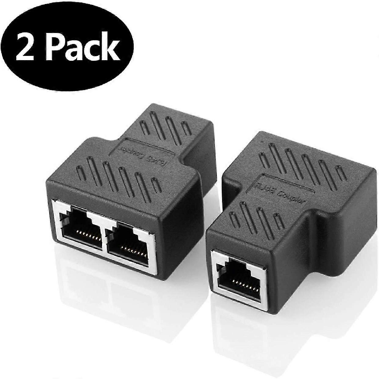 2pcs Rj45 Splitter Connectors Adapter 1 To 2 Ethernet Splitter Coupler Double Socket Hub Interface Contact Modular Plug Connect Network Lan Internet C