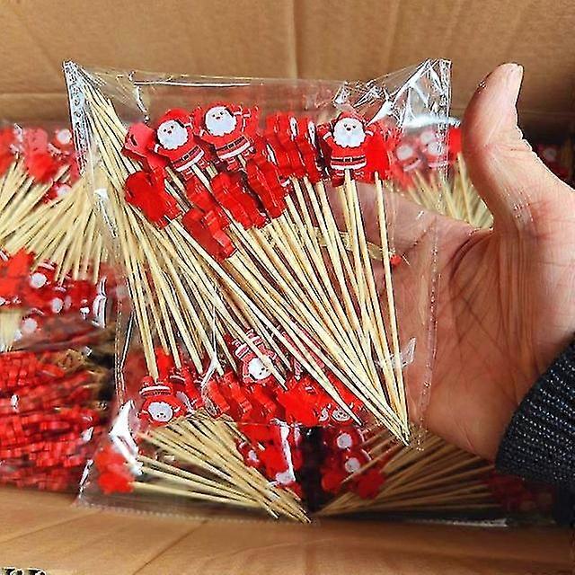 50stk / sæt frugtpinde engangsbambuspinde snefnugtræ elg julemanden snemand pinde julepynt