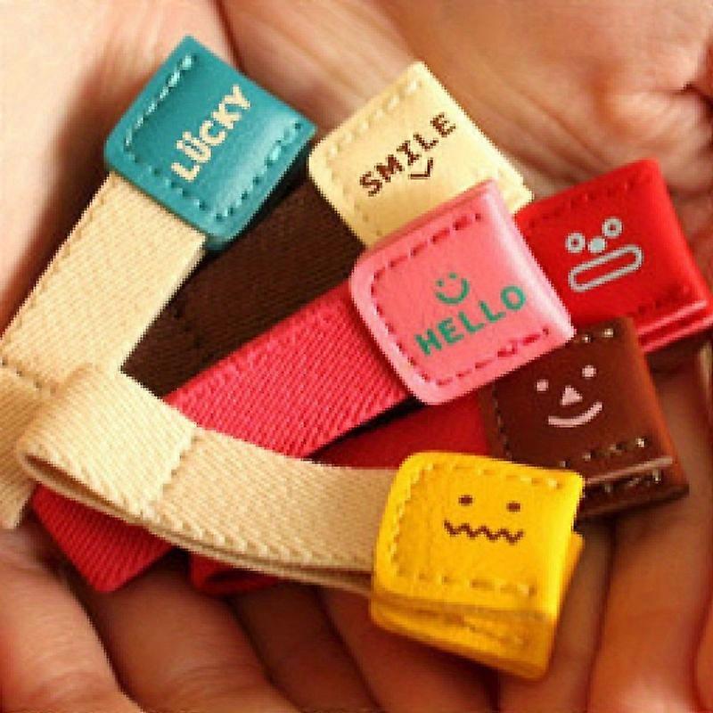 6pcs Faux Leather Winder New Cute Combination Wire Organizer Smile Expression Earphone Elastic Band Winder