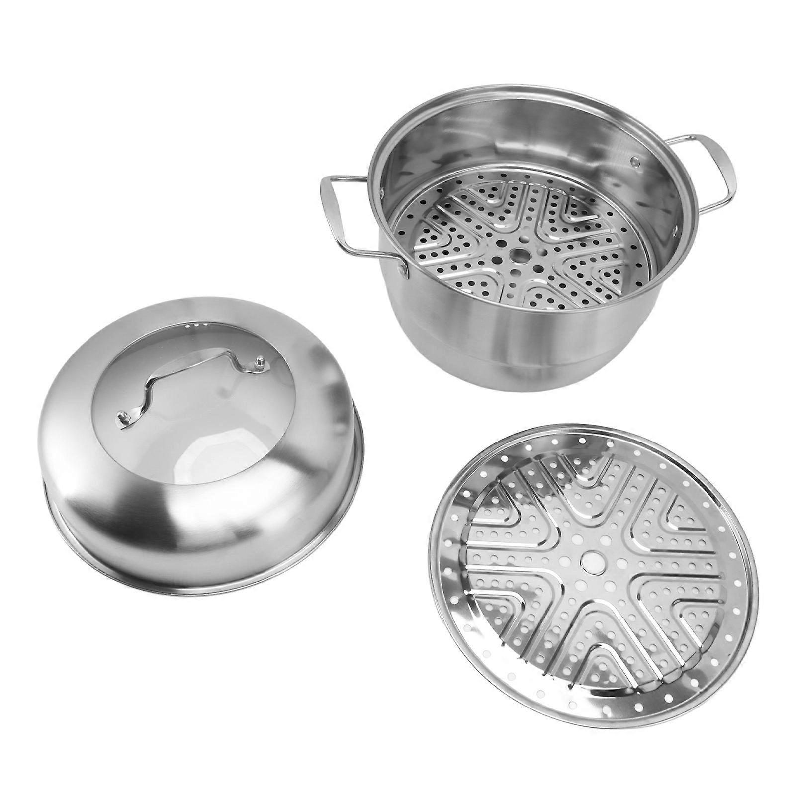 2 Tier Stainless Steel Multi Layer Thick Steam Pot Cookware with Handles On Both Sides and Tempered Glass Lid