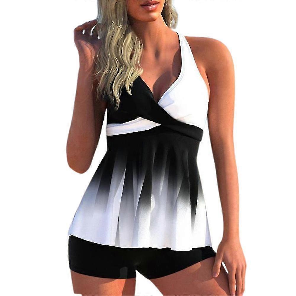 Vrouwen Gradiënt Tankini Set Gewatteerde V-hals Tank Tops + Boy Shorts Badmode Badpak