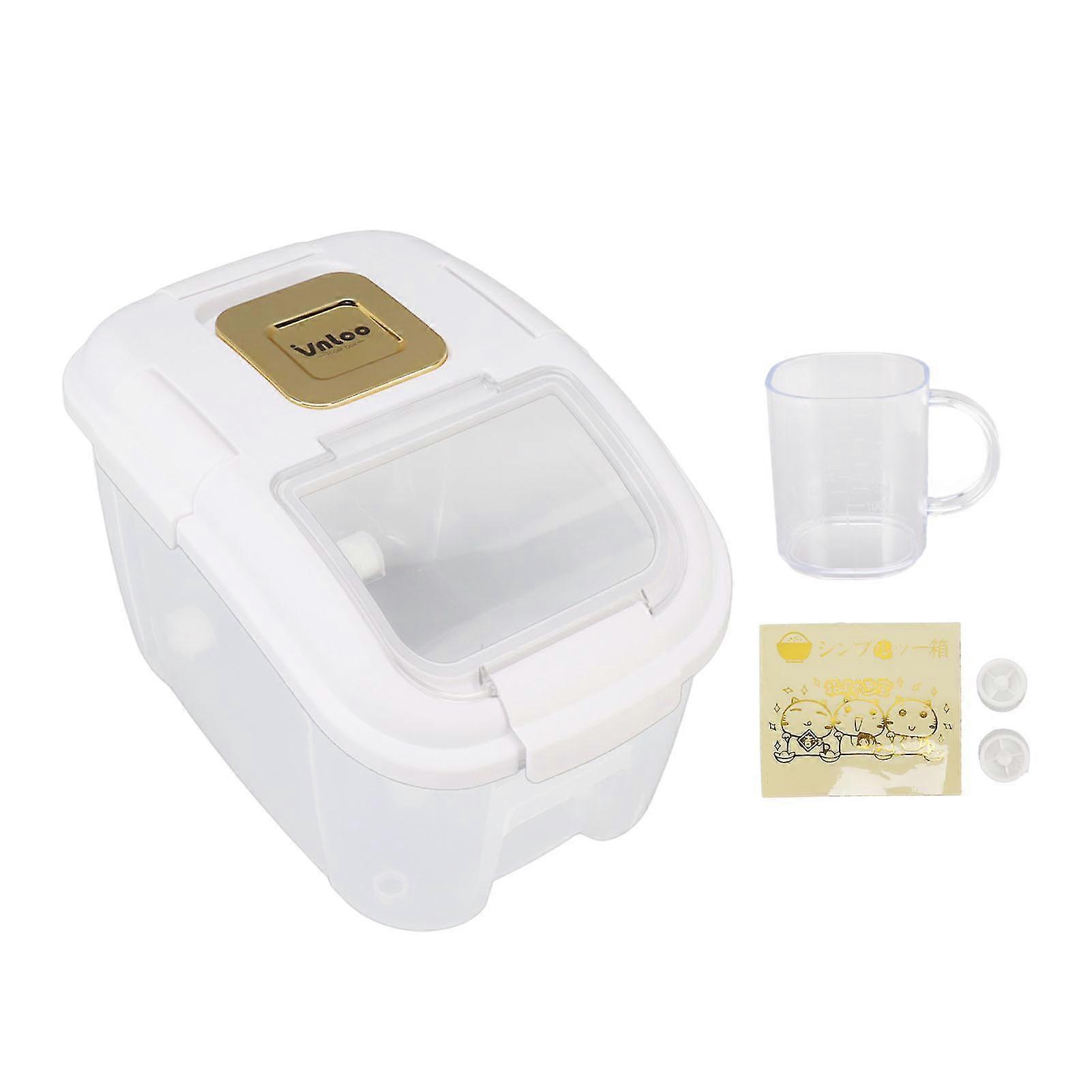 10KG White Rice Storage Box with Clear Cover - Large Capacity, Insect-Proof, Perfect Sealing