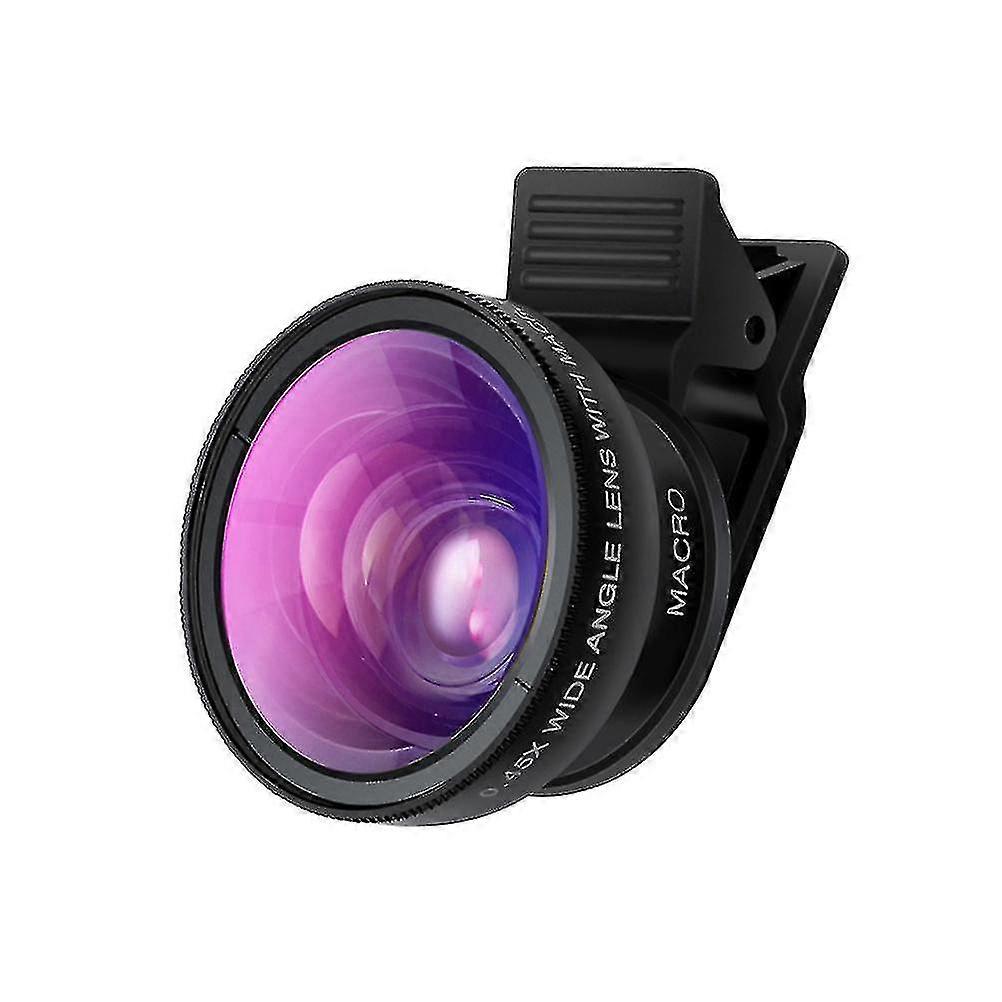 Phone Lens 0.45x Wide Angle 12.5x Macro Lens No Distortion 2 In 1 Camera Lens For Smartphone (black)