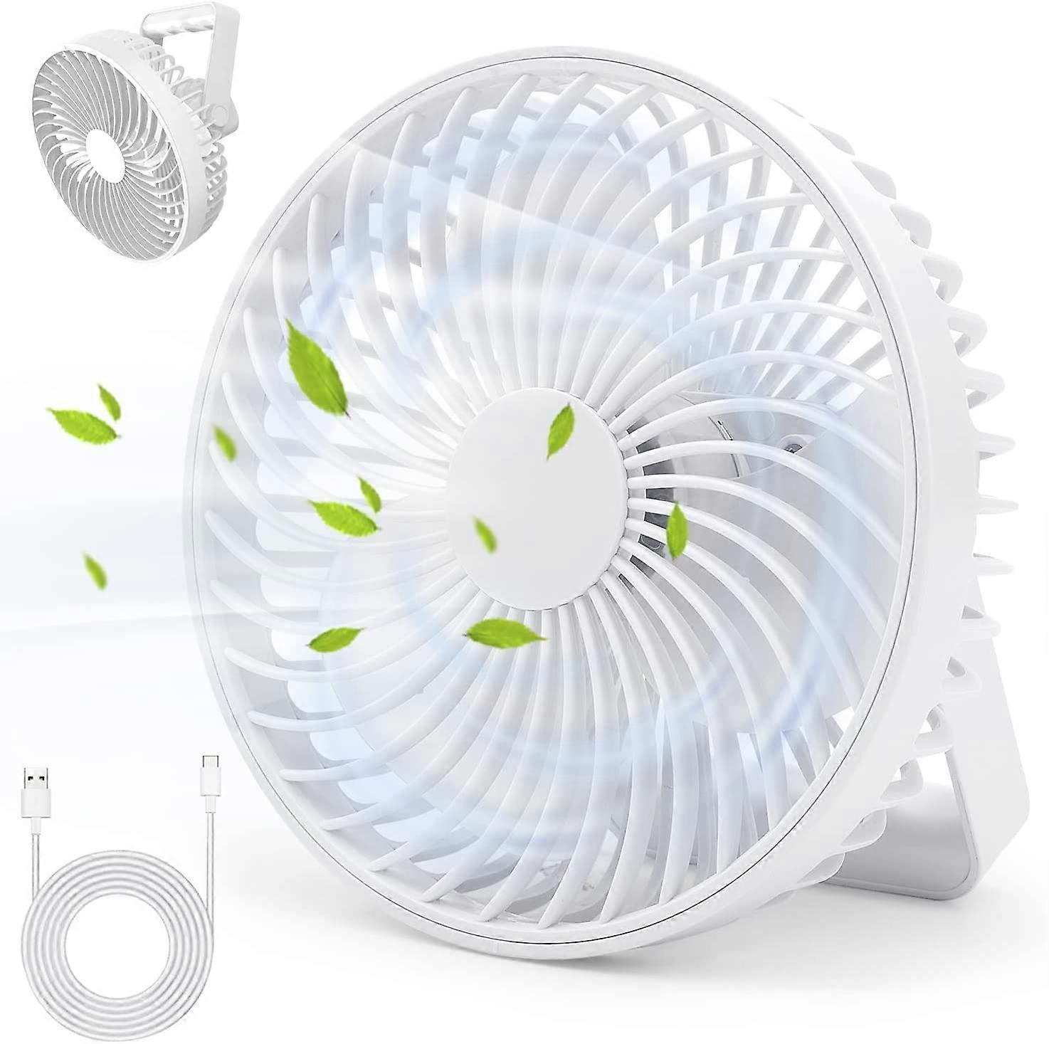 Rechargeable Table Fan, Mini USB Fan, Portable Fan with LED Light, 4 Speeds, Quiet Fan with Timer, Fan for Camping/Office/Home