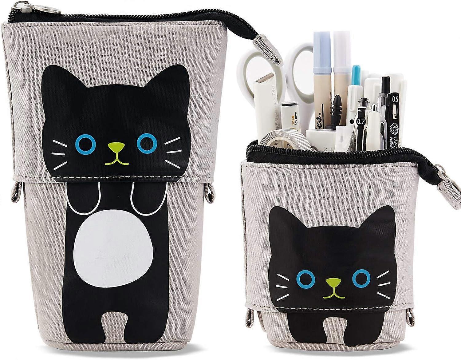 Dww-1 Pcs Trousse  Crayons Tlescopique(Gris) en Toile Durable avec Motif de Chat Mignon - Etuis  Crayons Pour Garons Filles Etudiants et Fournitures d
