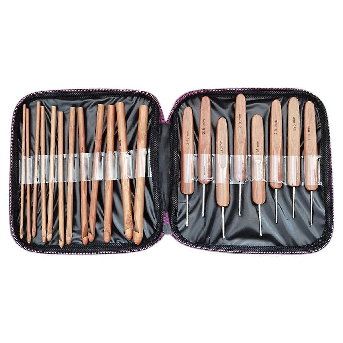 20 kpl bambusta virkkaamalla DIY-käsin virkkaustyökalu, hiiltynyt bambukahvainen virkkausneulasarja