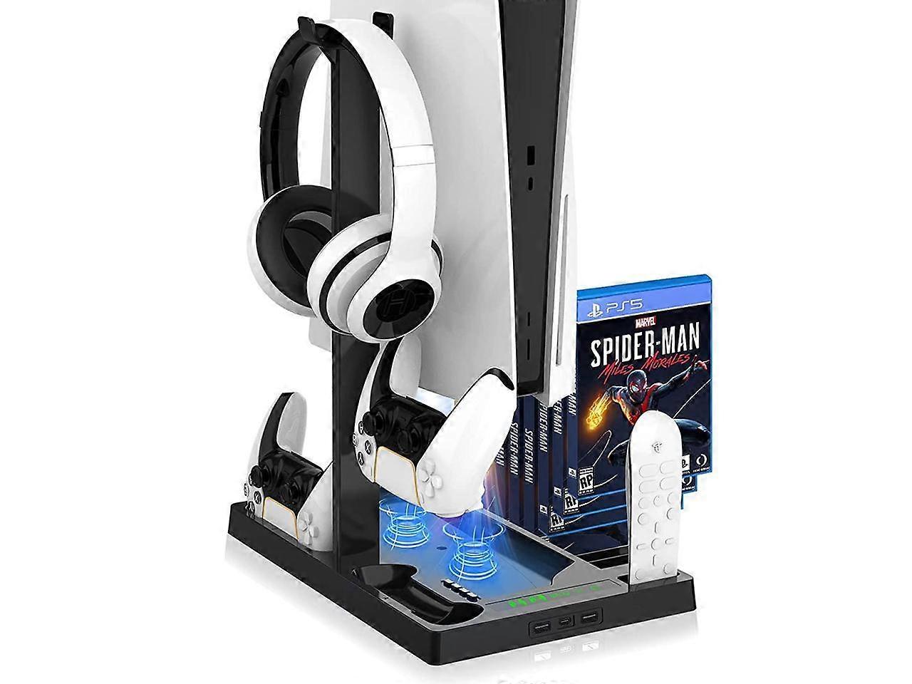 Vertical Stand with Cooling Fan for PS5 Console and PS5 Digital Edition, PS5 Dualsense Charging Station, Charging Station Dock with Dual Controller Ch