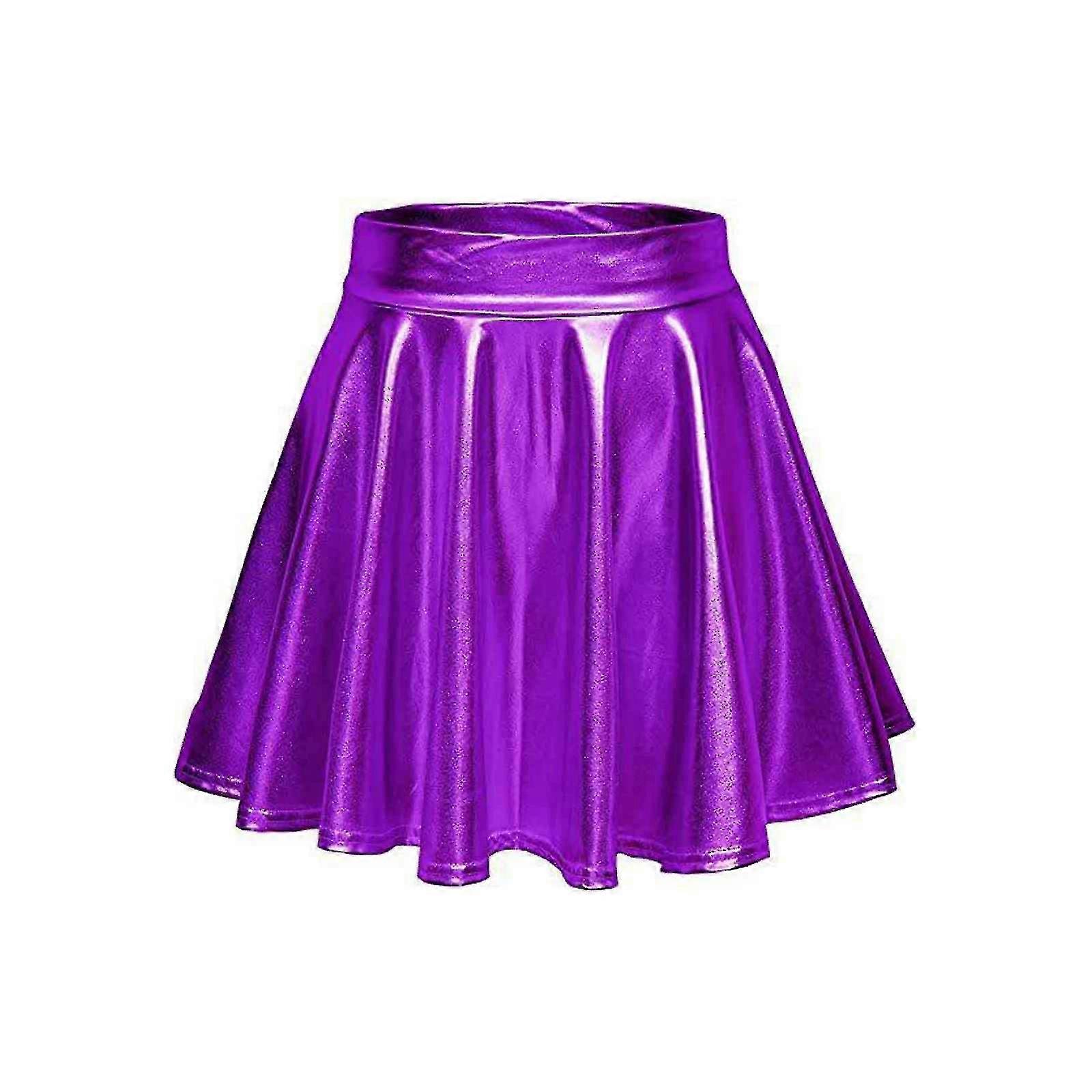 لامعة معدنية متزلج تنورة أزياء اندلعت عالية الخصر تنورة صغيرة، تنورة مطوي للنساء S-XL