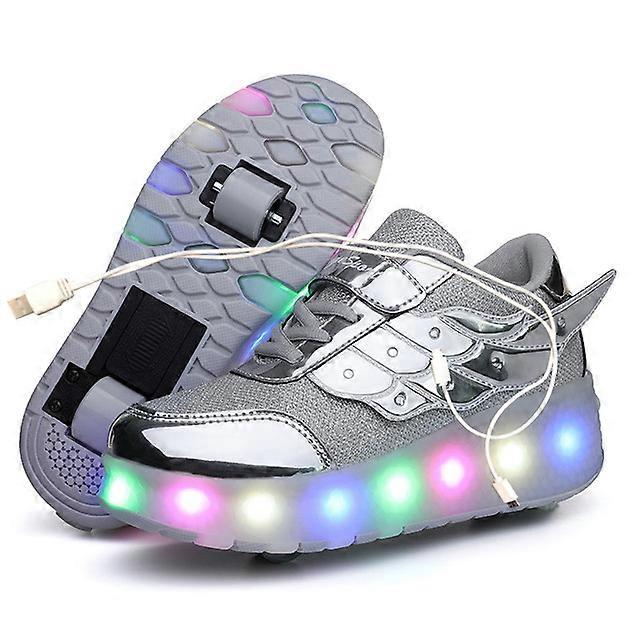 Schlittschuhe, Freizeitsportschuhe, Kinder, Zweirad, Aufladung, LED-Blinklichter, automatische unsichtbare Rollschuhe